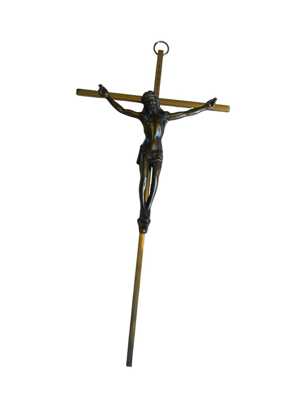 Vintage Mid-Century Brass Crucifix Wall Cross -Risen Christmas Catholic Decor